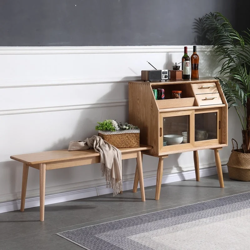 Open Coffee and Dishes Side White Oak Wood Side Table