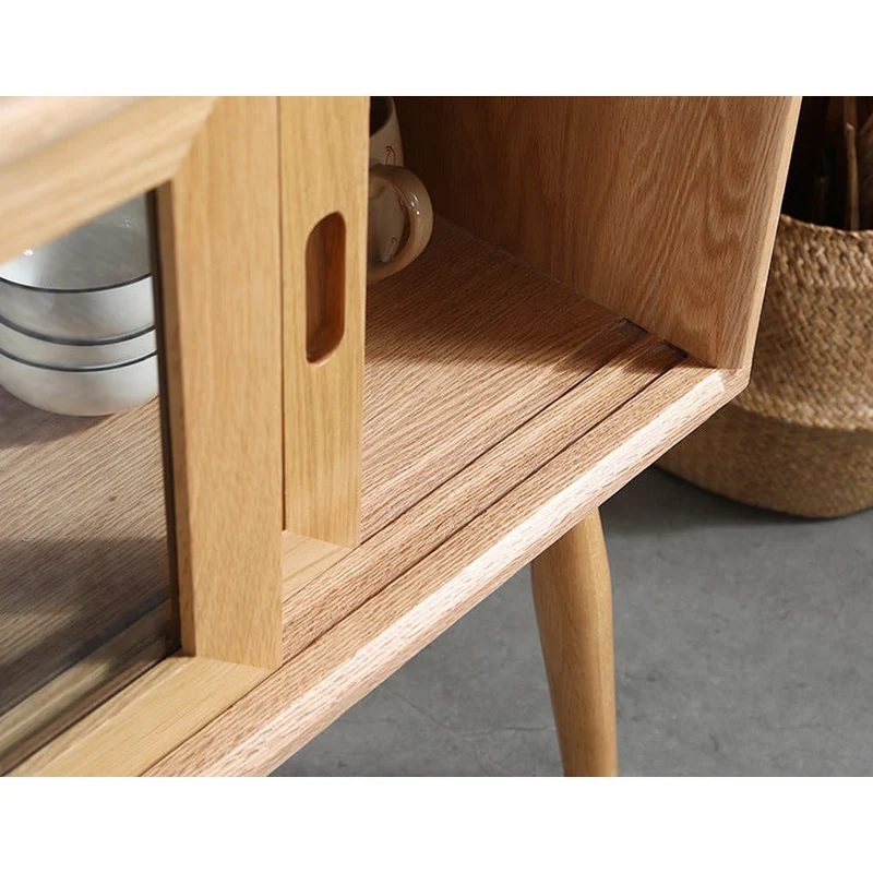 Open Coffee and Dishes Side White Oak Wood Side Table