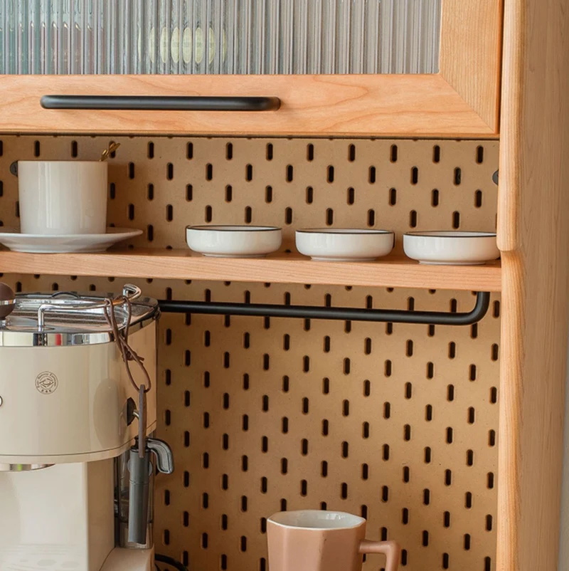 Multi-Functional Solid Cherry Wood Narrow Coffee Kitchen Cupboard