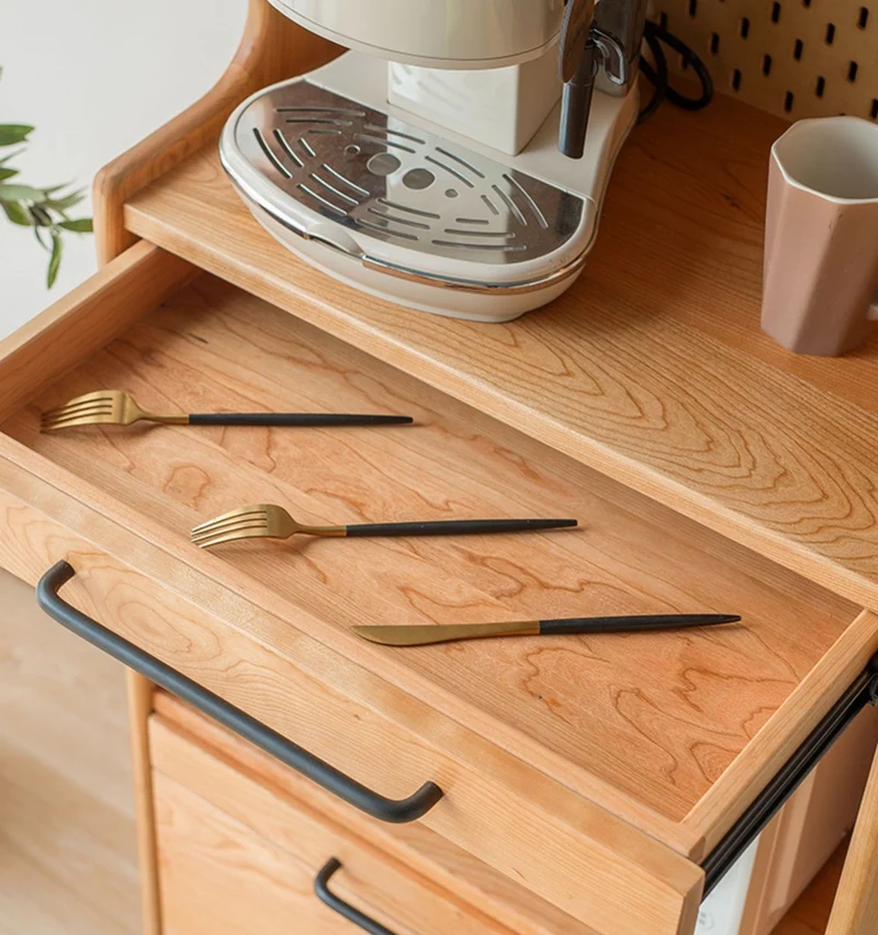 Multi-Functional Solid Cherry Wood Narrow Coffee Kitchen Cupboard