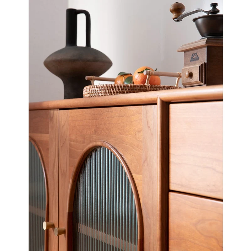 Eclipse Arched Door Design Solid Cherry Wood Cabinet