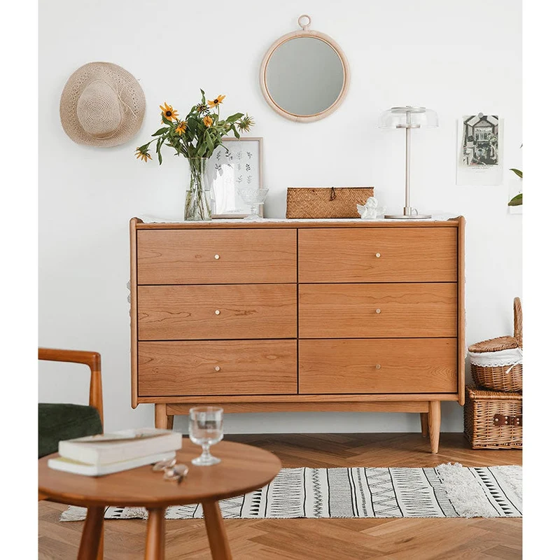 Mosaic Hard Cherry Wood 6 Drawers Dresser