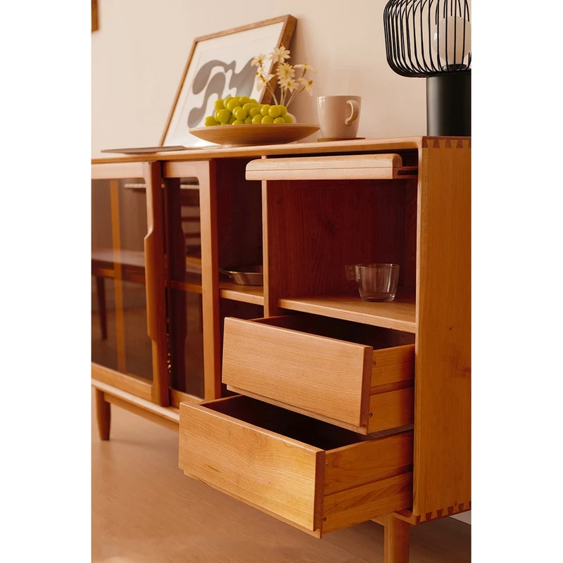 Natural Cherry Wood Kitchen Cupboard with Sliding Door