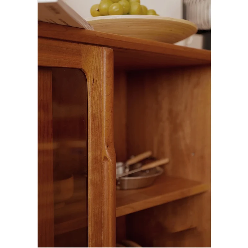 Natural Cherry Wood Kitchen Cupboard with Sliding Door