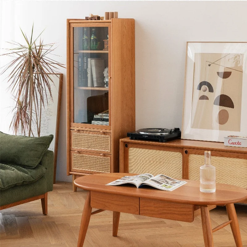 Tranquil Narrow Cherry Wood Bookcase