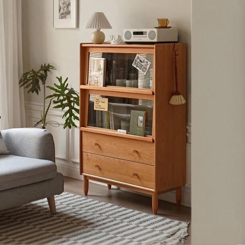 Fable Small Open Glass Handles Solid Cherry Wood Cabinet
