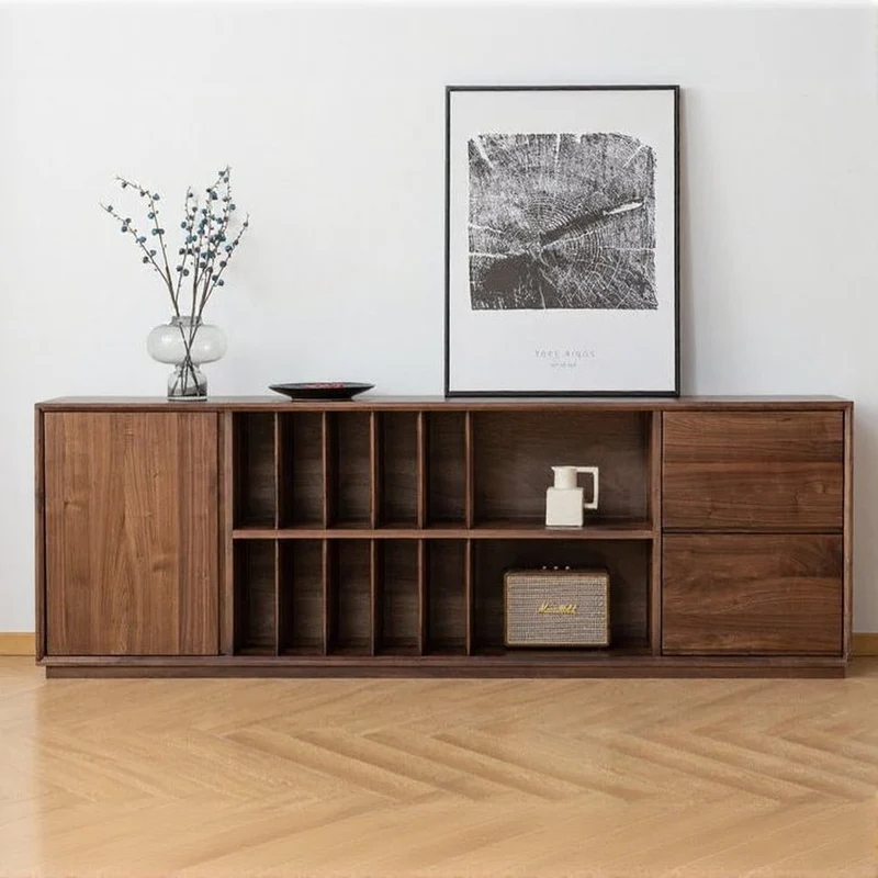 Contemporary Low Flat Solid Walnut Wood Sideboard