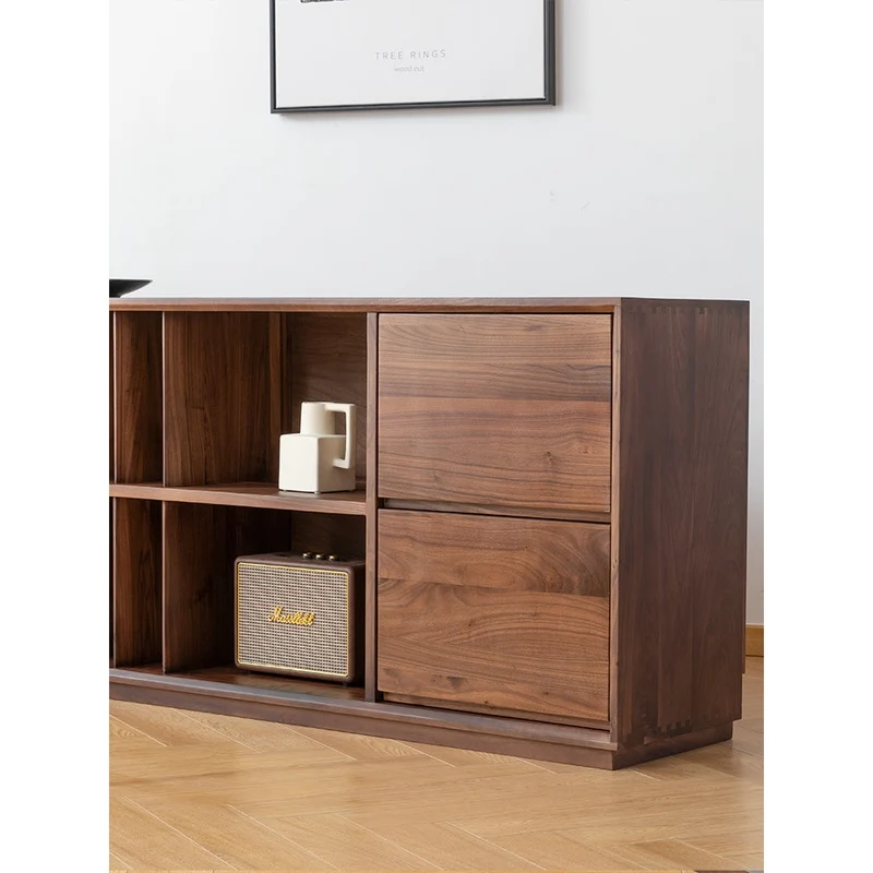 Contemporary Low Flat Solid Walnut Wood Sideboard
