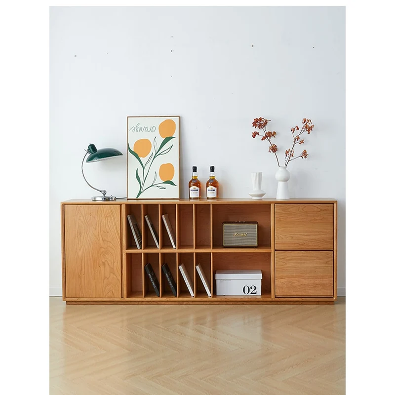 Contemporary Low Flat Solid Walnut Wood Sideboard