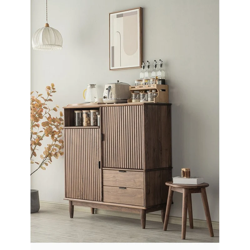 Louver Grille Design Black Walnut Wood Cabinet