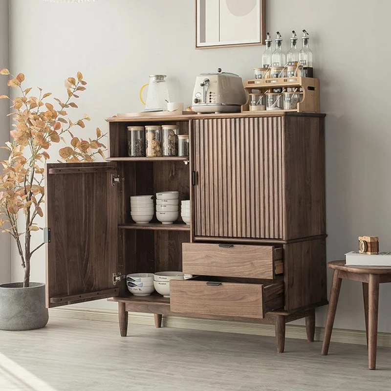 Louver Grille Design Black Walnut Wood Cabinet