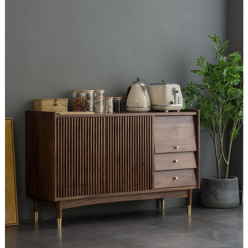 Black Walnut Wood Louver Grille Cupboard
