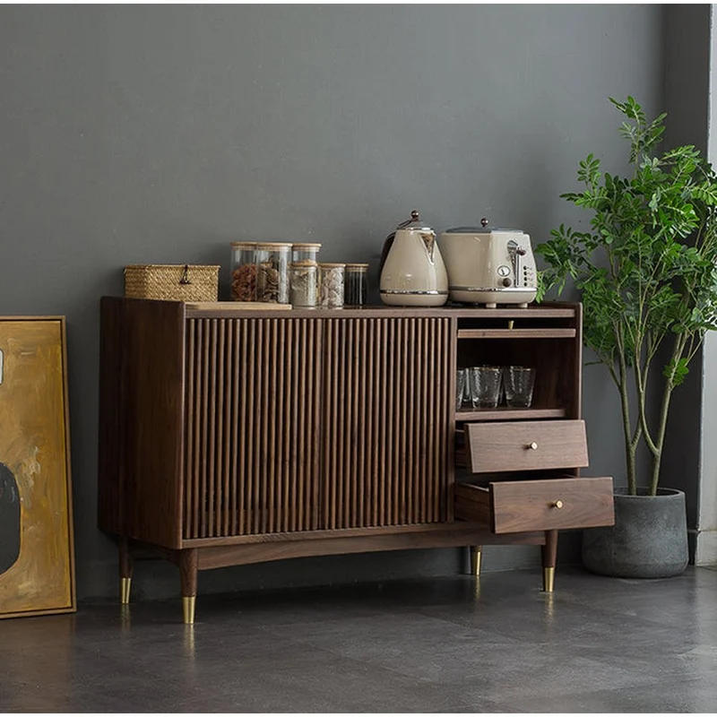 Black Walnut Wood Louver Grille Cupboard
