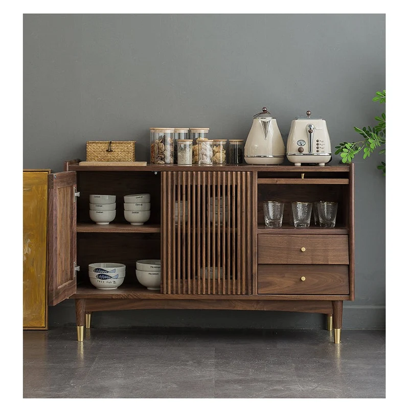 Black Walnut Wood Louver Grille Cupboard