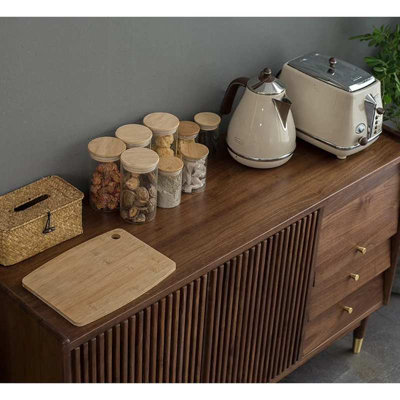Black Walnut Wood Louver Grille Cupboard