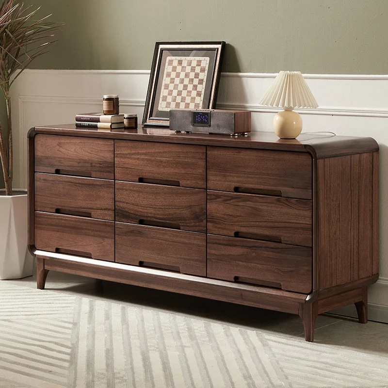 Horizon No Handle 9-Drawer Round Edge Walnut Wood Dresser