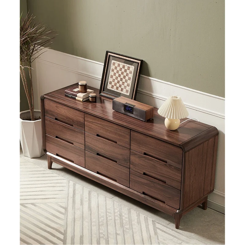 Horizon No Handle 9-Drawer Round Edge Walnut Wood Dresser