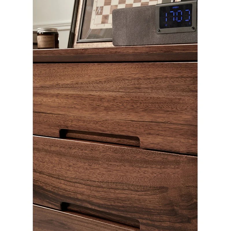 Horizon No Handle 9-Drawer Round Edge Walnut Wood Dresser