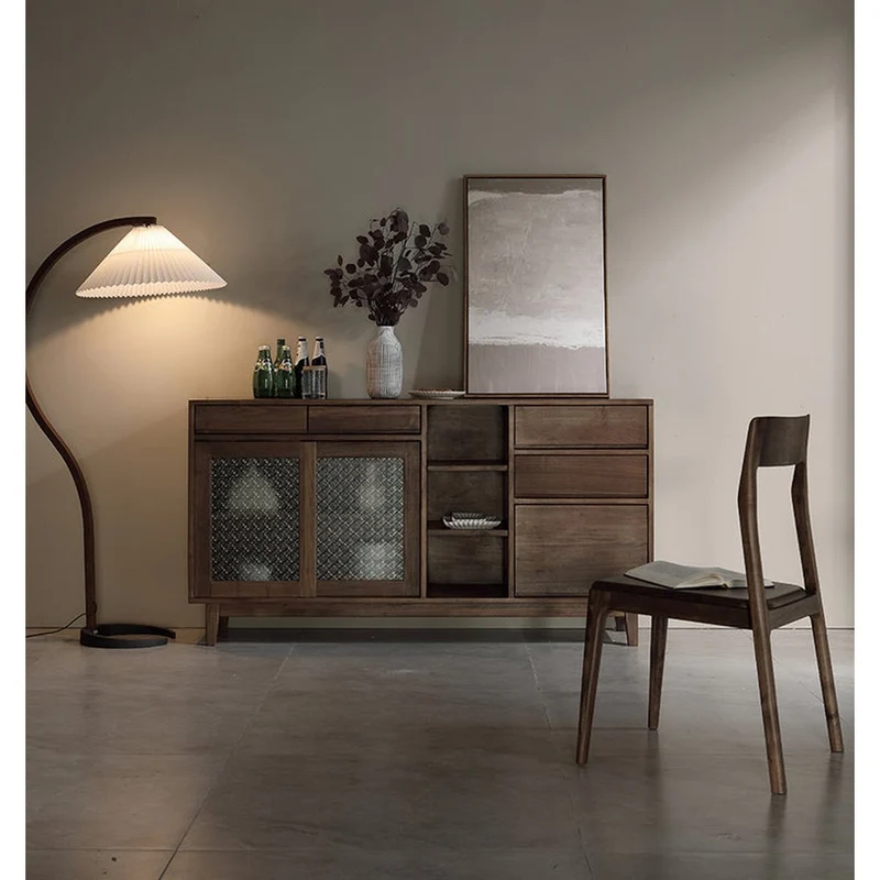 Classic Elegance Snow Glass Solid Walnut Wood Sideboard