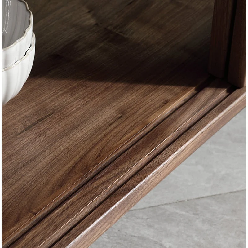 Classic Elegance Snow Glass Solid Walnut Wood Sideboard