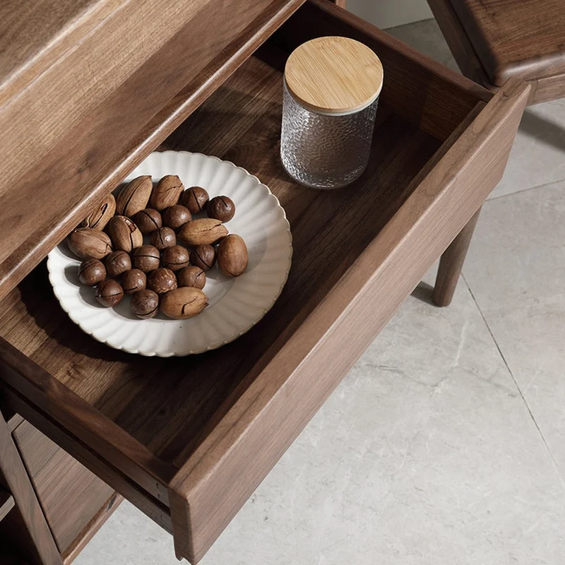 Classic Elegance Snow Glass Solid Walnut Wood Sideboard