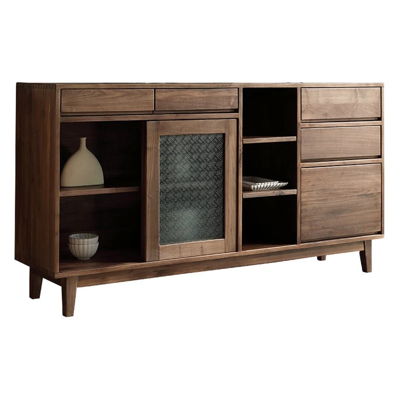 Classic Elegance Snow Glass Solid Walnut Wood Sideboard