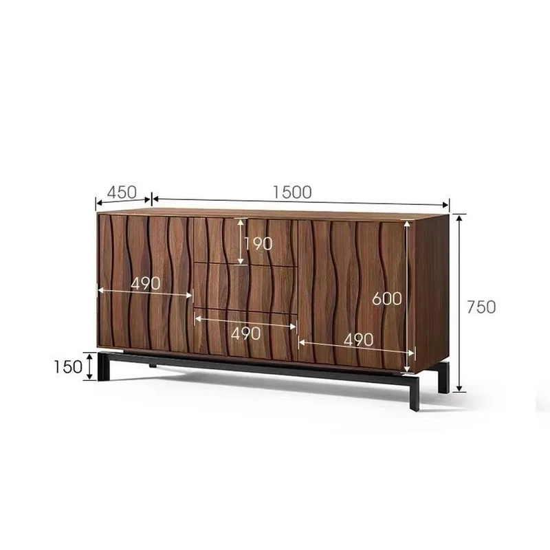 Emblem Waterflow Design Solid Walnut Wood Sideboard