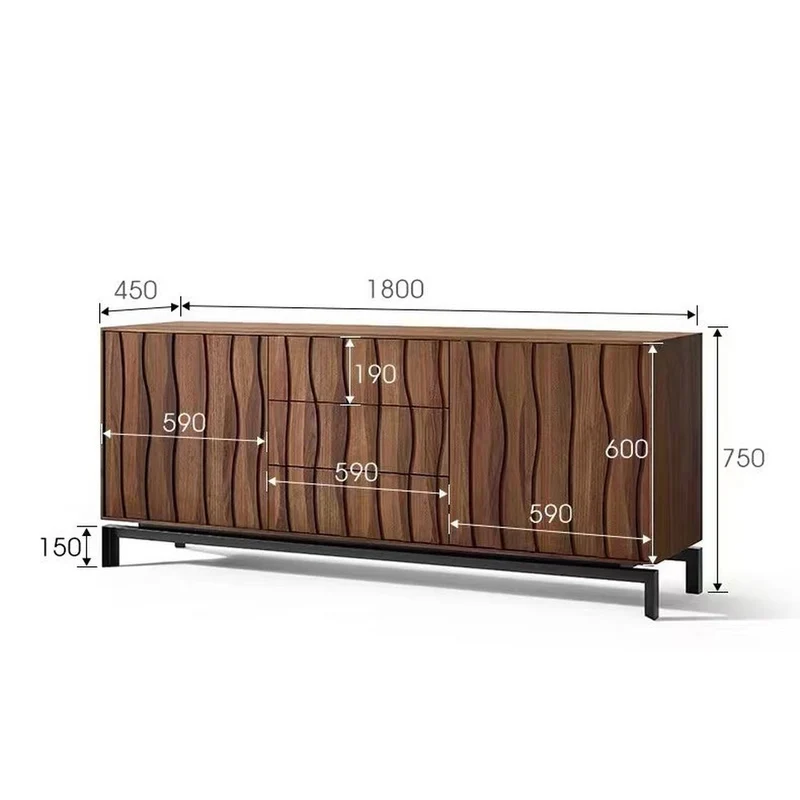 Emblem Waterflow Design Solid Walnut Wood Sideboard