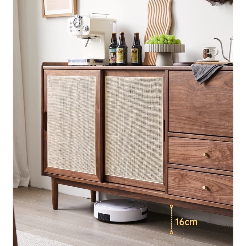 Sierra Solid Walnut Wood Rattan Door Design Buffet Sideboard