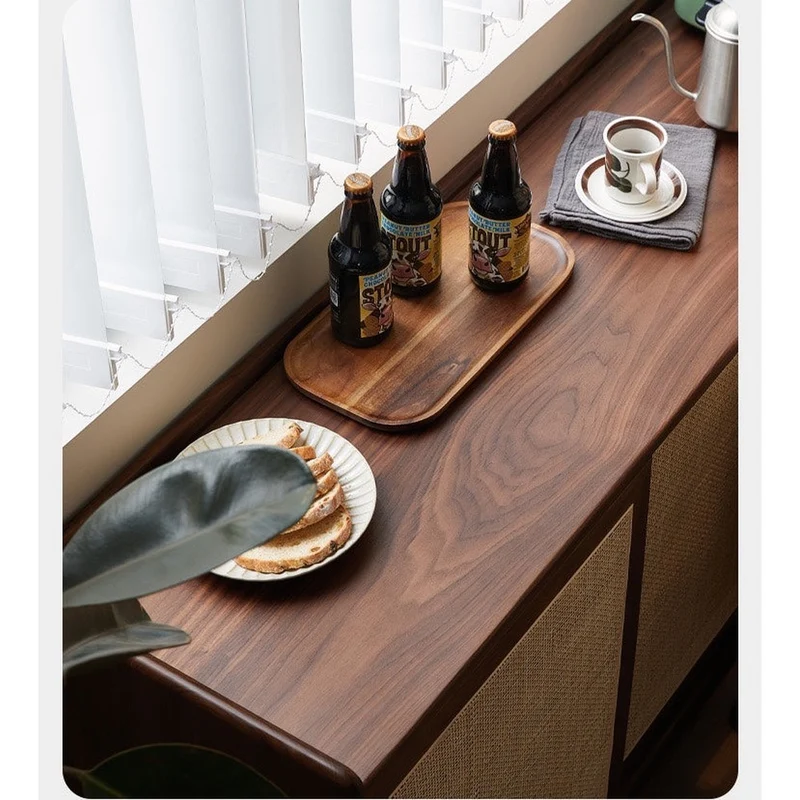 Sierra Solid Walnut Wood Rattan Door Design Buffet Sideboard
