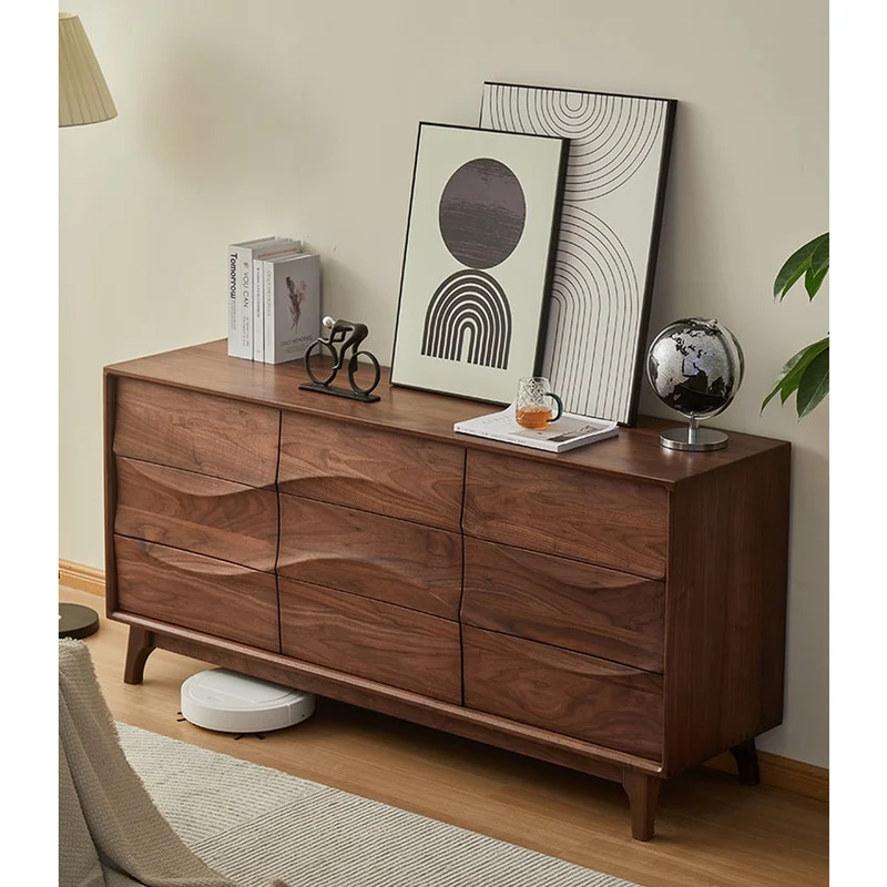 Stylish Wave Solid Black Walnut Wood Dresser