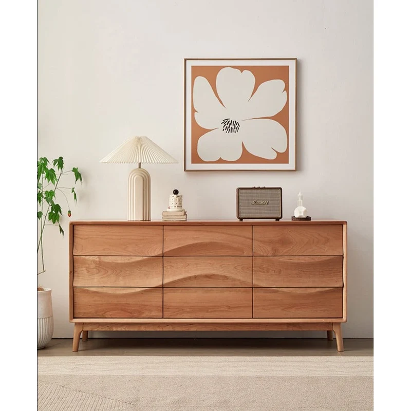 Stylish Wave Solid Black Walnut Wood Dresser