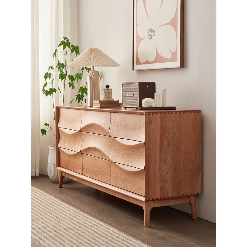 Stylish Wave Solid Black Walnut Wood Dresser