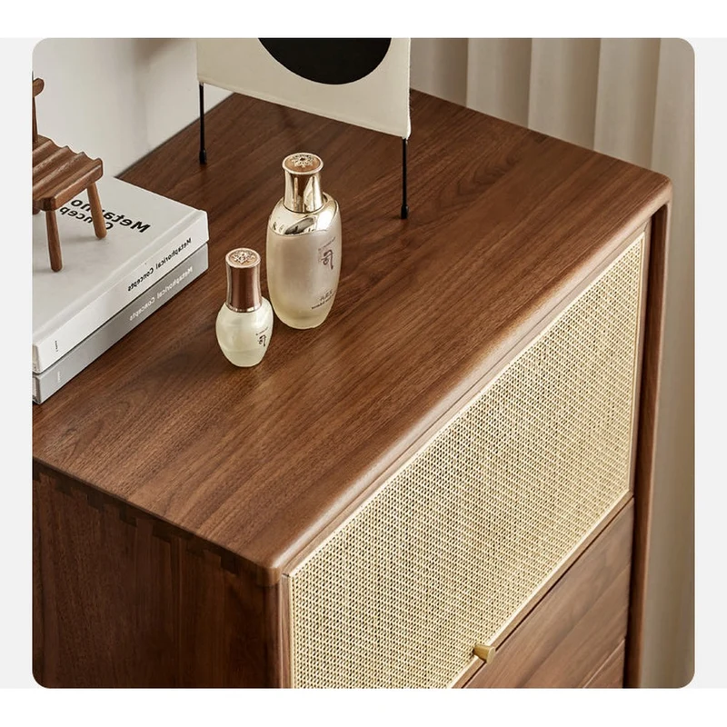 Finesse Solid Walnut Wood Tall Cabinet with Rattan Door