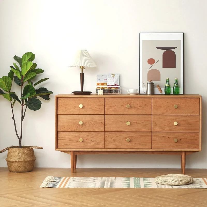 FusionEdge Charming 9-Drawer Solid Cherry Wood Dresser