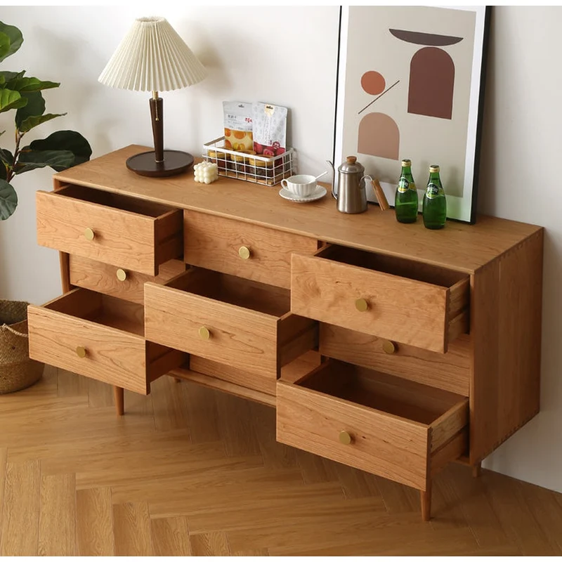 FusionEdge Charming 9-Drawer Solid Cherry Wood Dresser