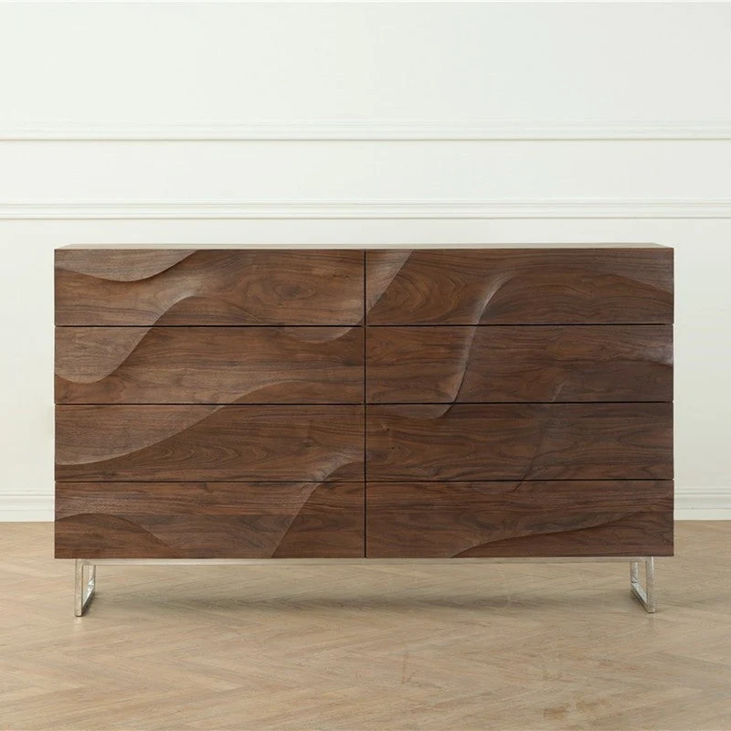 Art Deco Wave Black Walnut Wood Sideboard