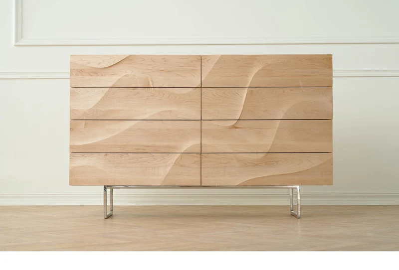 Art Deco Wave Black Walnut Wood Sideboard