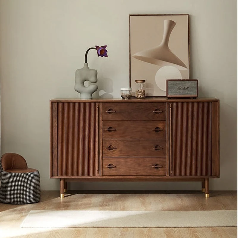 Vintage Tambour Door Solid Walnut Wood Sideboard
