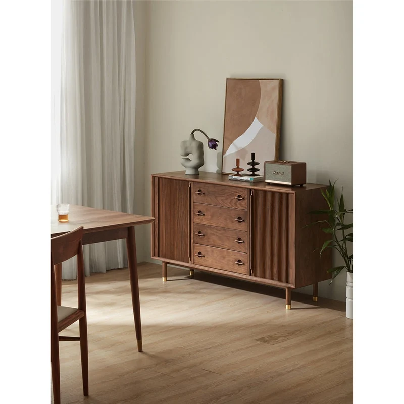 Vintage Tambour Door Solid Walnut Wood Sideboard