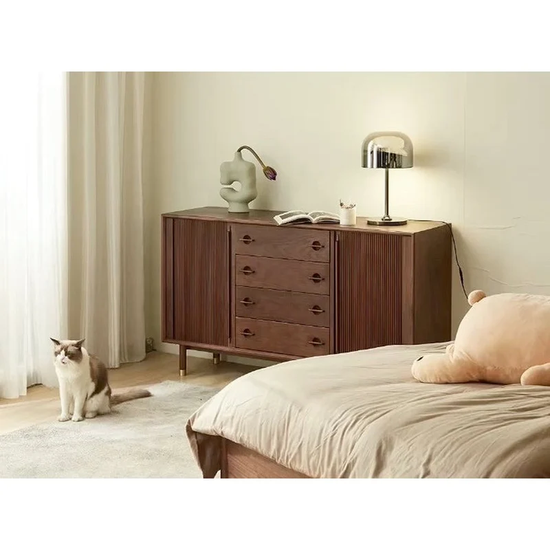 Vintage Tambour Door Solid Walnut Wood Sideboard
