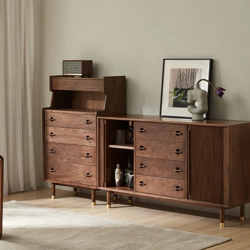 Vintage Tambour Door Solid Walnut Wood Sideboard