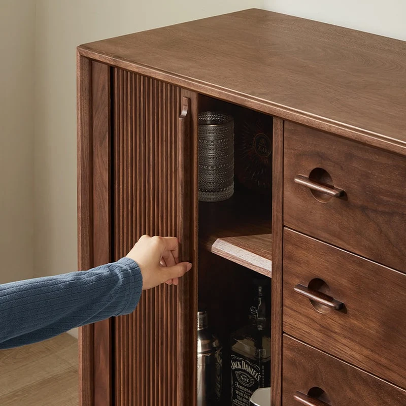 Vintage Tambour Door Solid Walnut Wood Sideboard