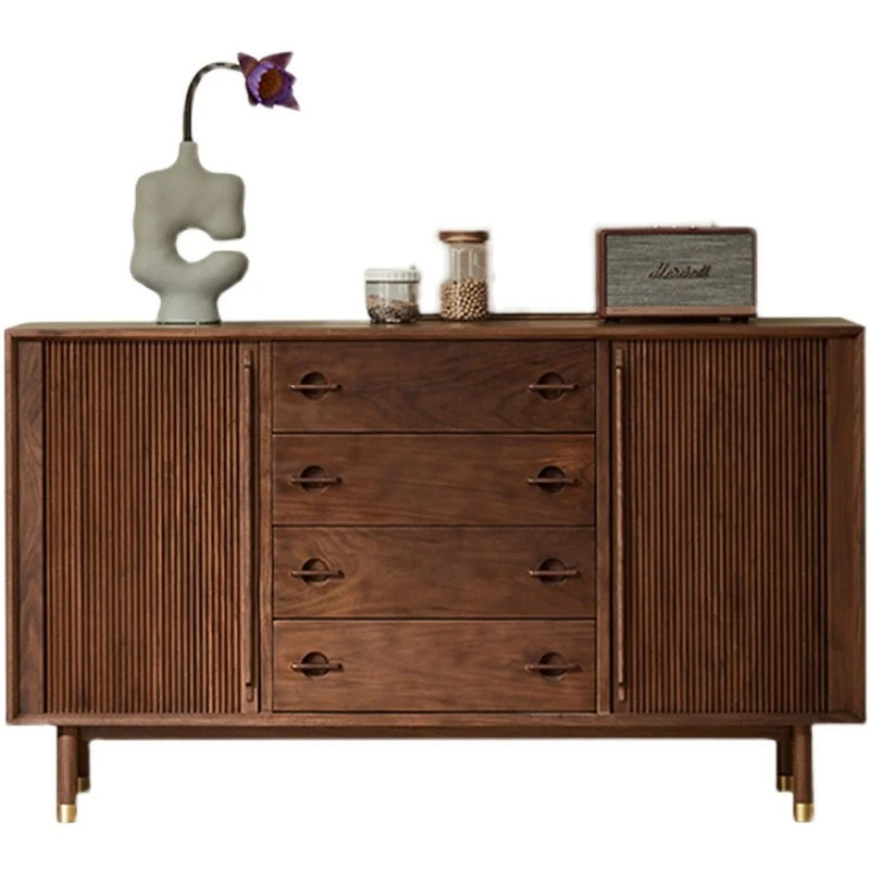 Vintage Tambour Door Solid Walnut Wood Sideboard