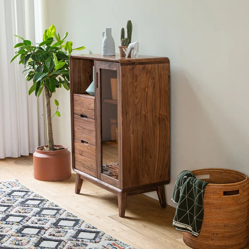 Sculpted Black Walnut Wood Kitchen Pantry Cabinet