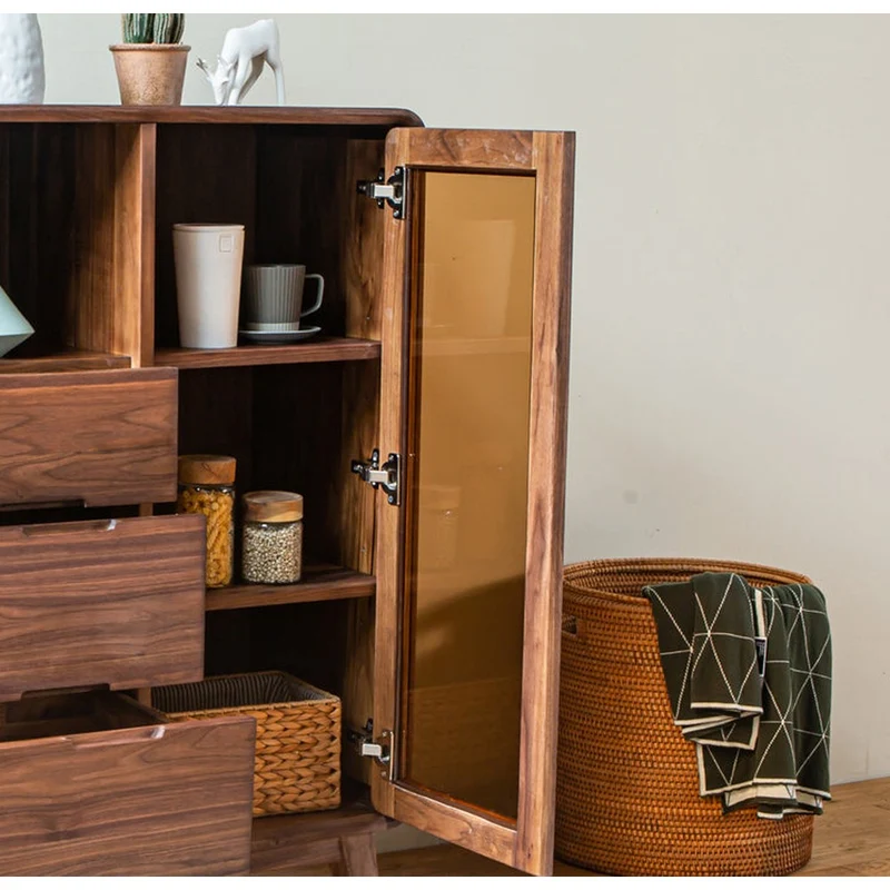 Sculpted Black Walnut Wood Kitchen Pantry Cabinet