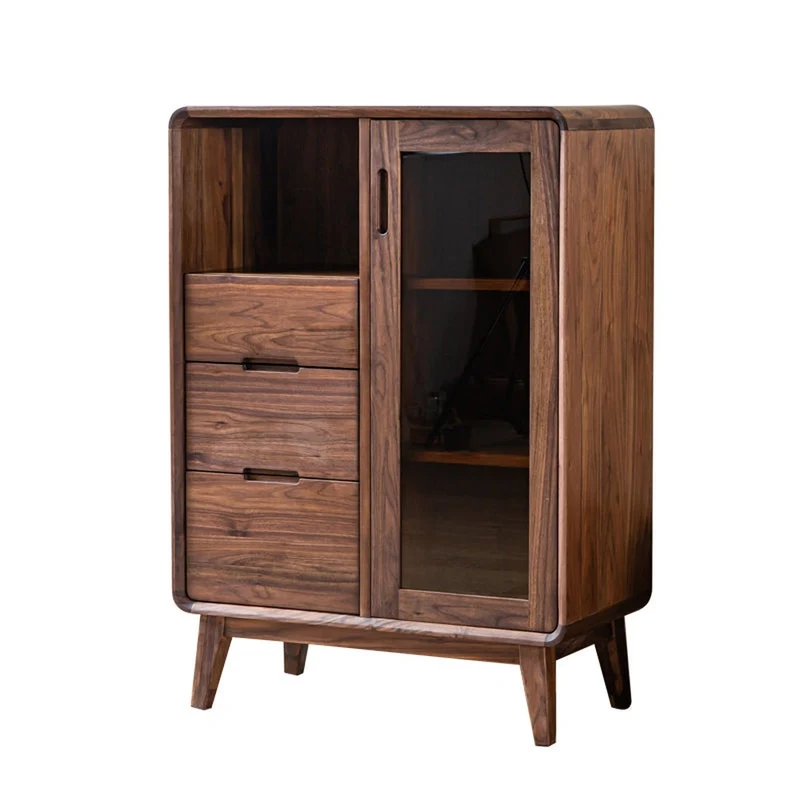 Sculpted Black Walnut Wood Kitchen Pantry Cabinet
