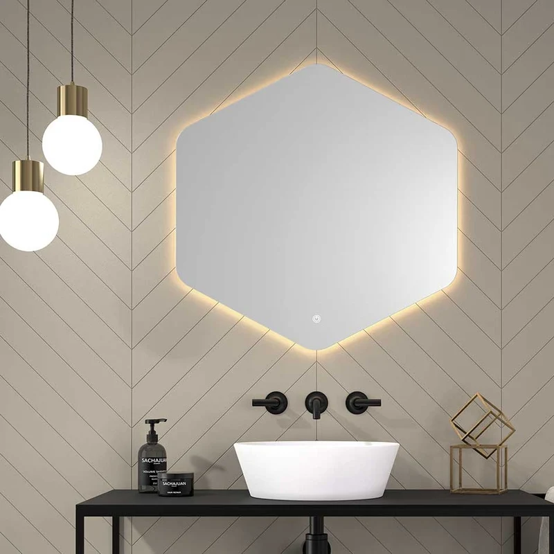 Espejo De Baño Hexagonal AZORES 70x80 Cm | Colocación Reversible | Luz Led Perimetral 3 Tonos | Ip44 |