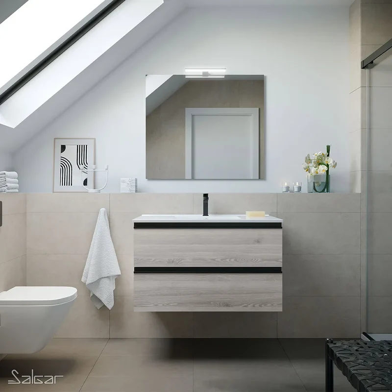 Mueble de Baño Suspendido con Lavabo y 2 Cajones Salgar Spirit 90 cm Pino Bahía