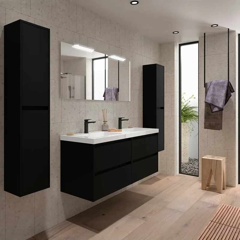 Mueble de Baño con Lavabo y 4 Cajones Salgar Noja Negro Satinado